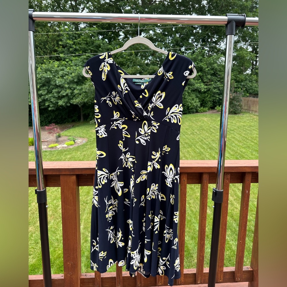 Ralph Lauren Navy and Yellow Floral Midi Dress